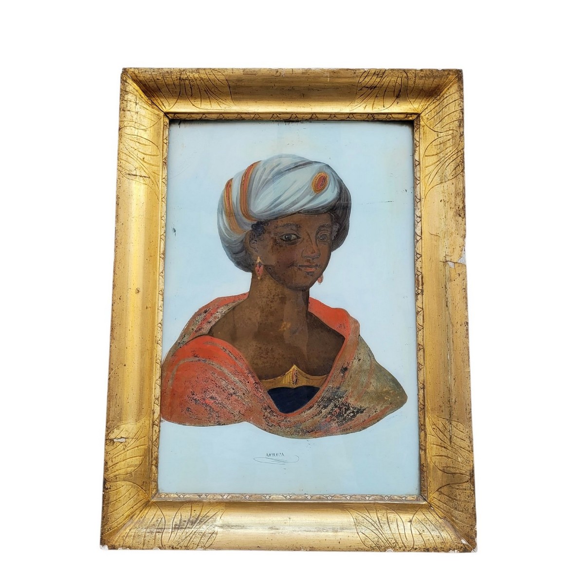 Allegory Of Africa, Framed Fixe-sous-verre, 19th Century