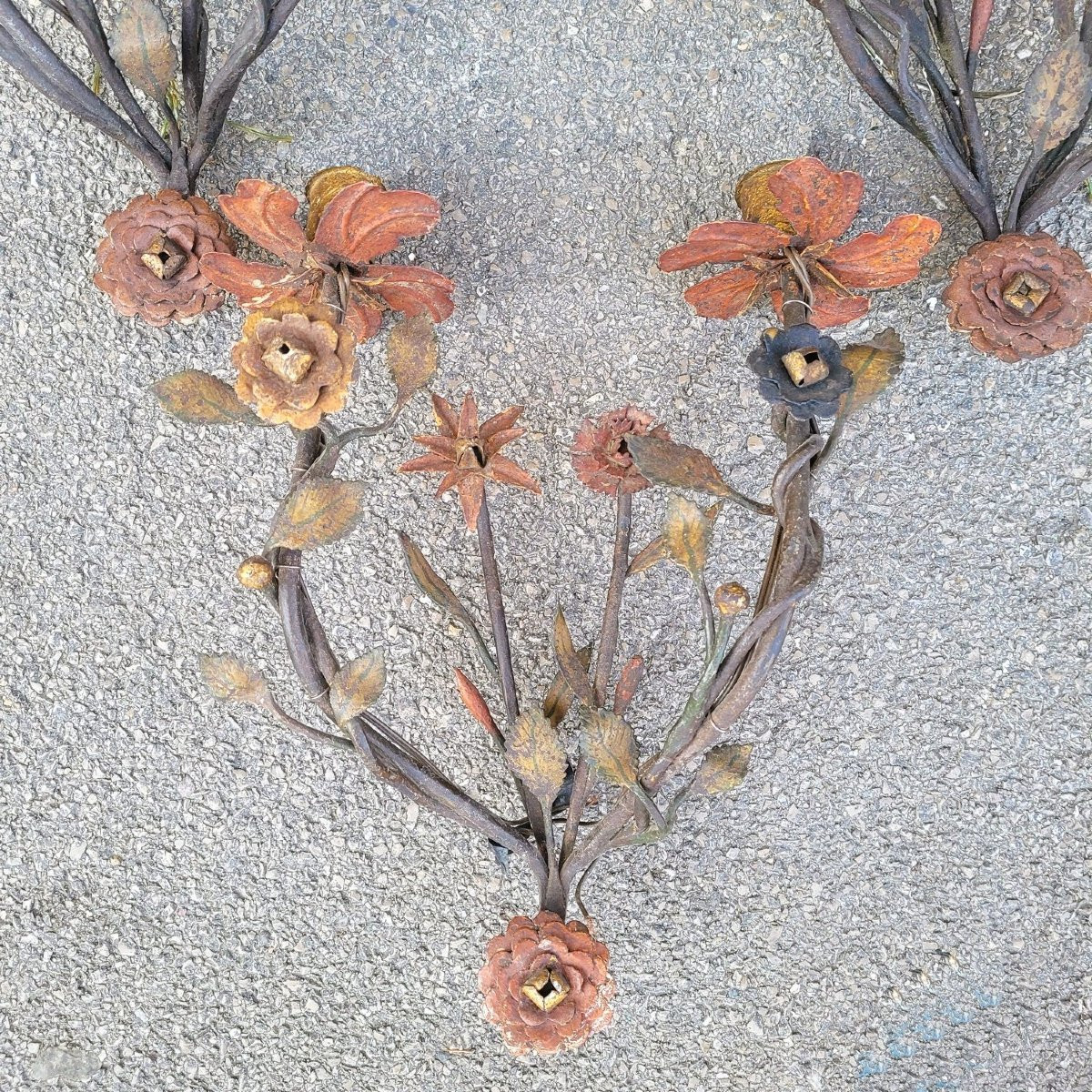 Set Of 3 Painted Iron Wall Lights, 18th Century-photo-2