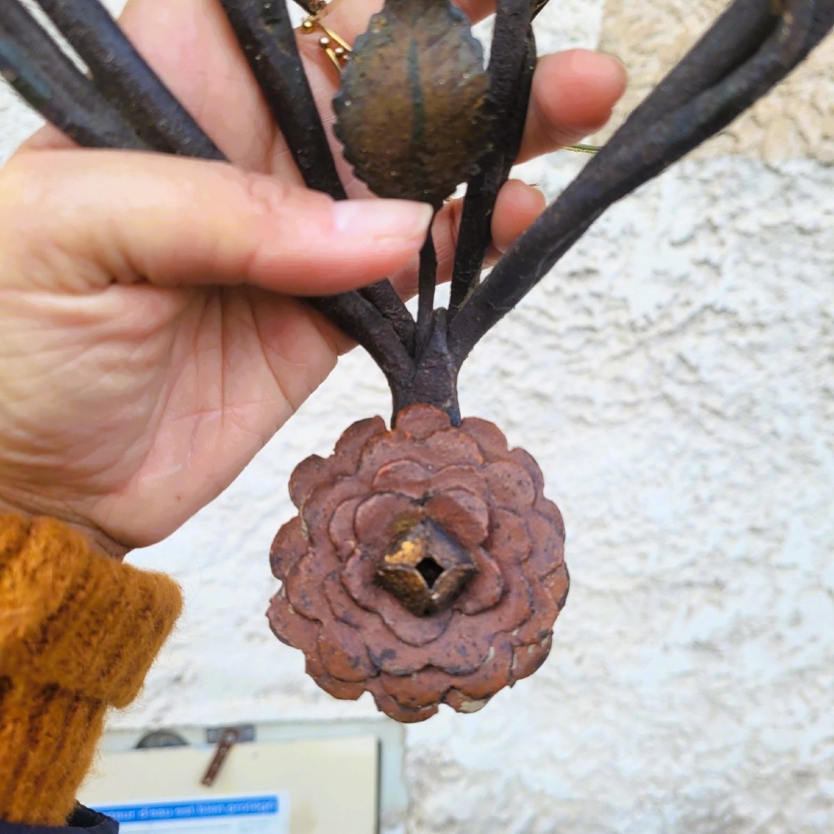 Set Of 3 Painted Iron Wall Lights, 18th Century-photo-2
