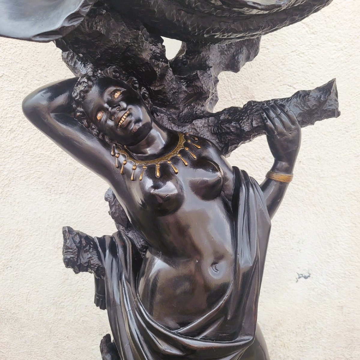 Grande sculpture en bois, Maure au dragon, XIXème siècle-photo-3