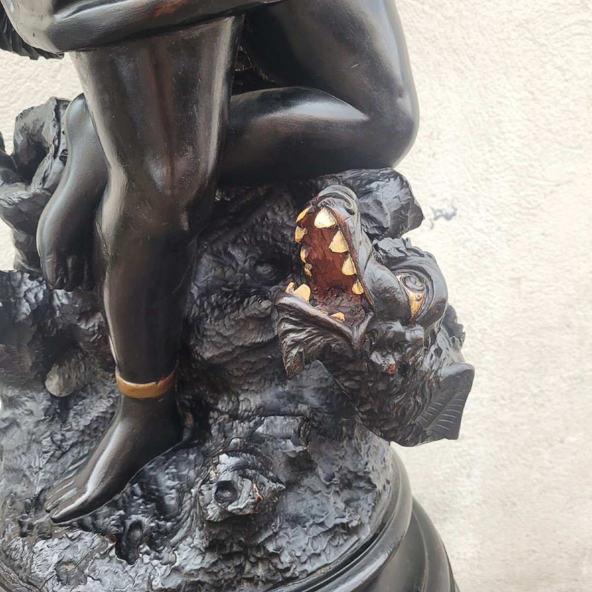 Grande sculpture en bois, Maure au dragon, XIXème siècle-photo-4