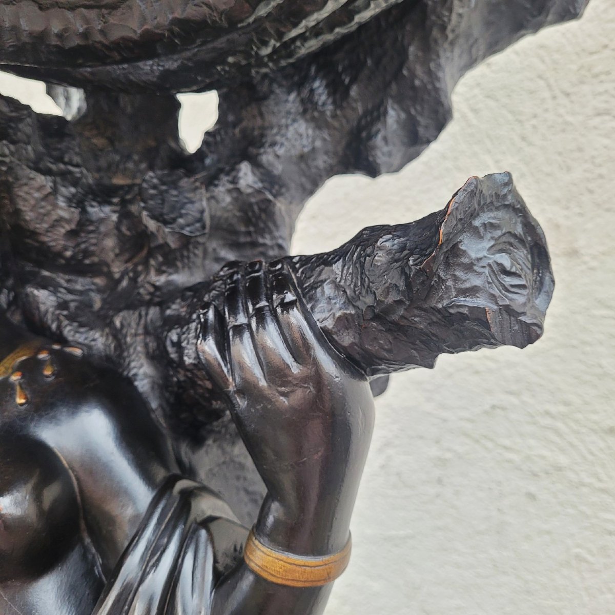 Grande sculpture en bois, Maure au dragon, XIXème siècle-photo-2