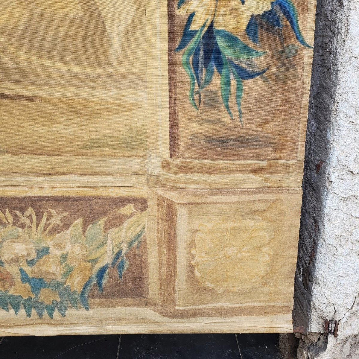 Large Painted Canvas, 324x310cm, Figures At The Fountain, Late 19th Century-photo-4