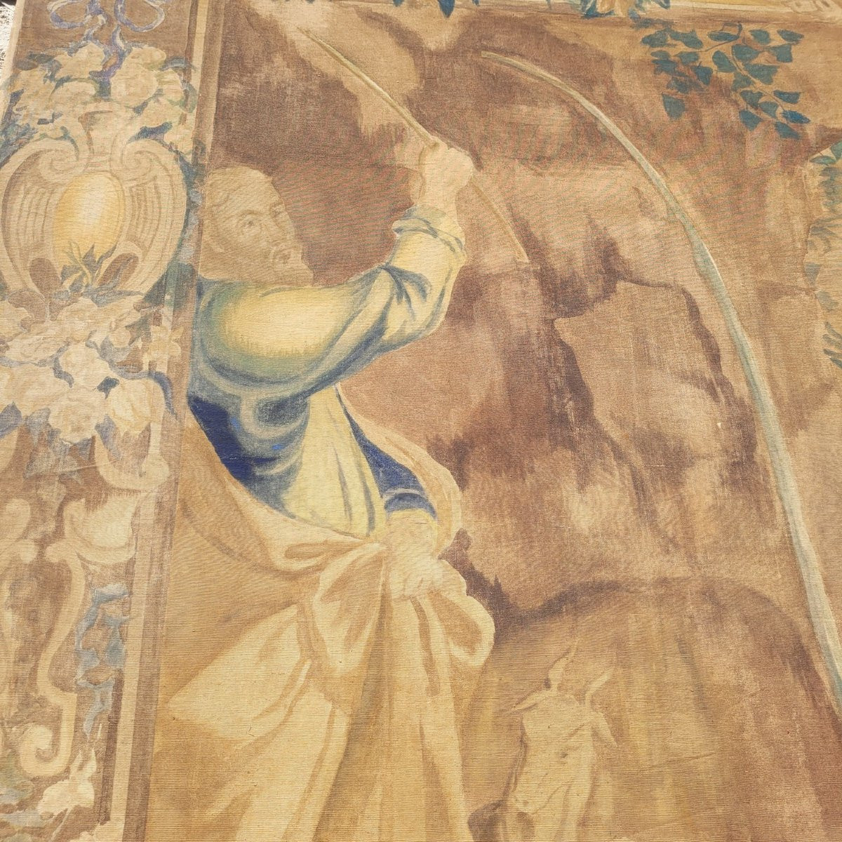 Large Painted Canvas, 324x310cm, Figures At The Fountain, Late 19th Century-photo-6