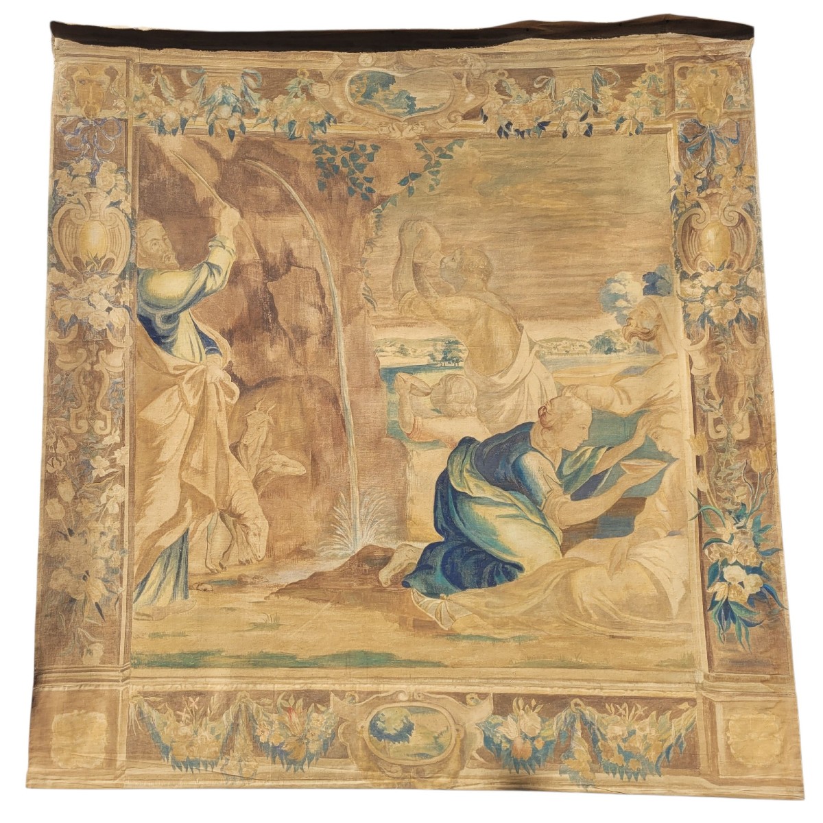 Large Painted Canvas, 324x310cm, Figures At The Fountain, Late 19th Century