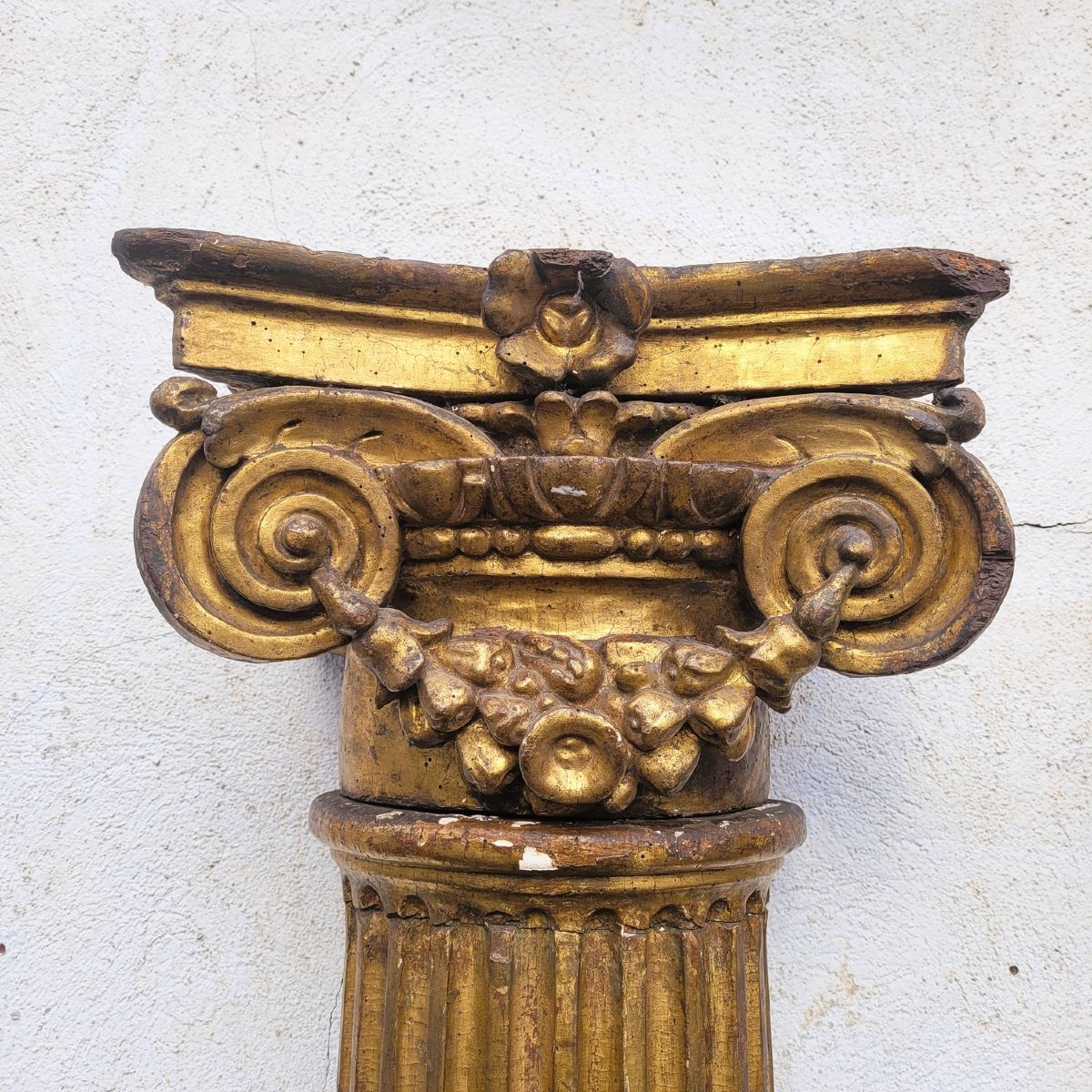 Important Pair Of Carved Gilded Wooden Columns (3m), 18th Century-photo-3