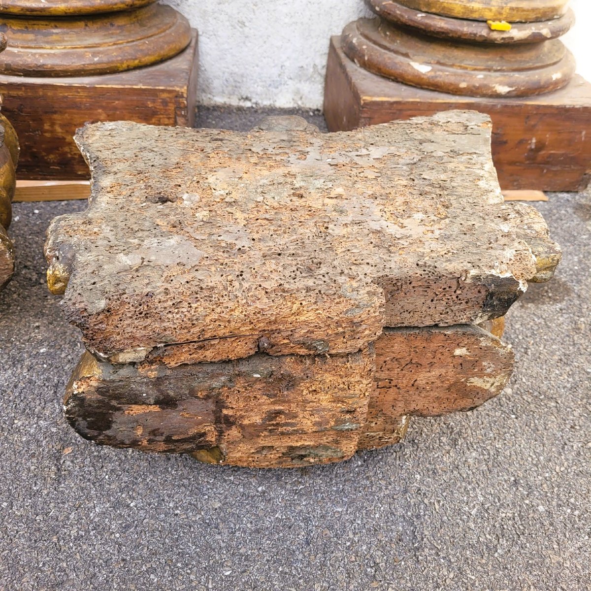 Important Pair Of Carved Gilded Wooden Columns (3m), 18th Century-photo-5