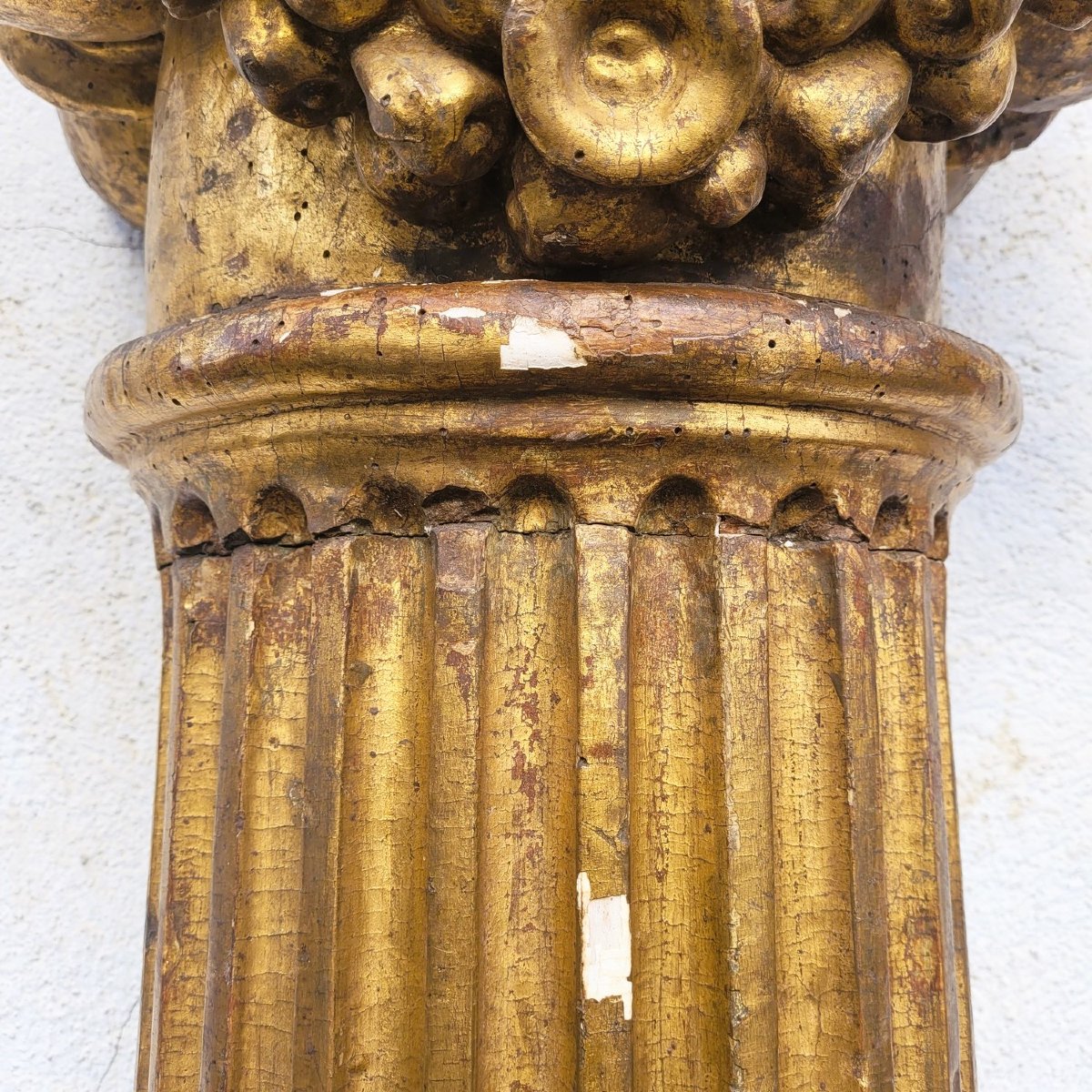 Important Pair Of Carved Gilded Wooden Columns (3m), 18th Century-photo-8