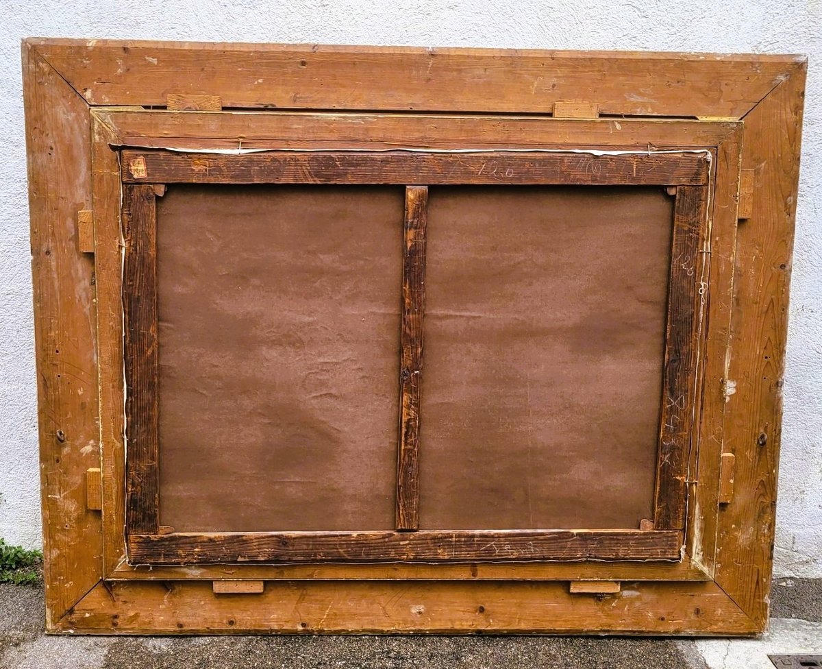 Alpine Landscape, Large Framed Oil On Canvas, 19th Century-photo-2