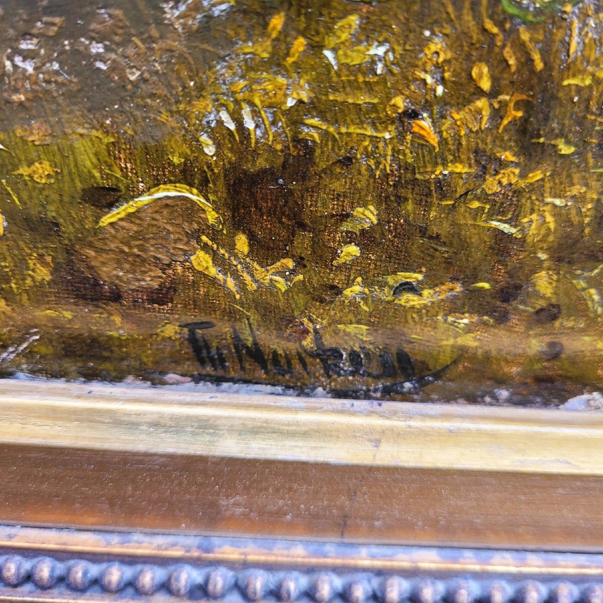 Alpine Landscape, Large Framed Oil On Canvas, 19th Century-photo-3