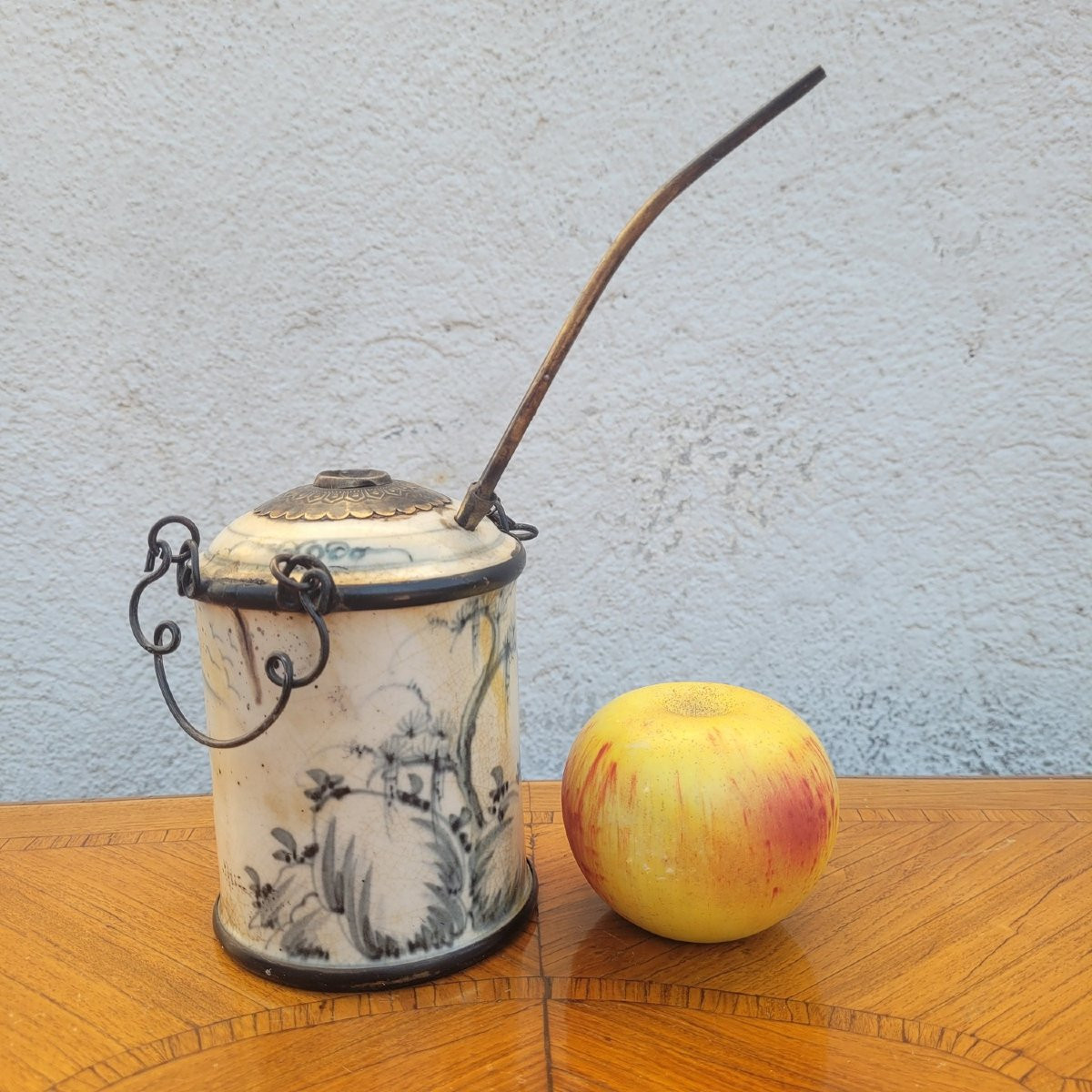 Water/opium Pipe In "hue Blue " Porcelain, Late 19th Century, Early 20th Century-photo-2