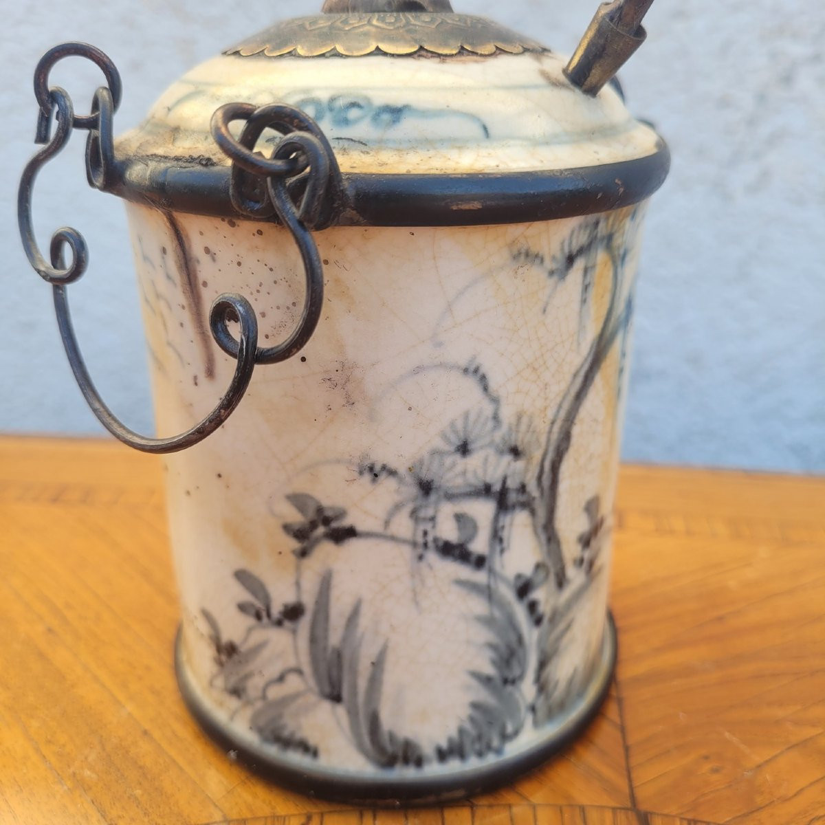 Water/opium Pipe In "hue Blue " Porcelain, Late 19th Century, Early 20th Century-photo-3