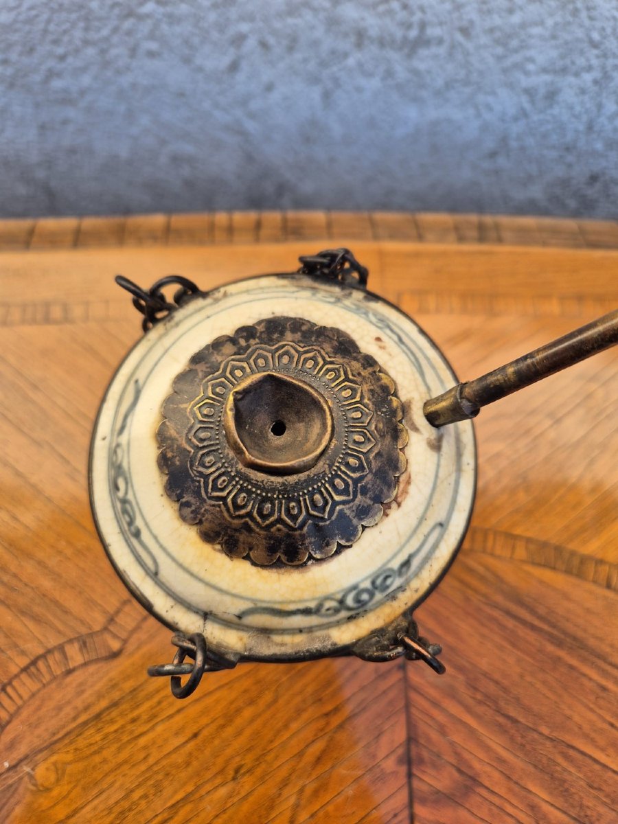 Water/opium Pipe In "hue Blue " Porcelain, Late 19th Century, Early 20th Century-photo-2