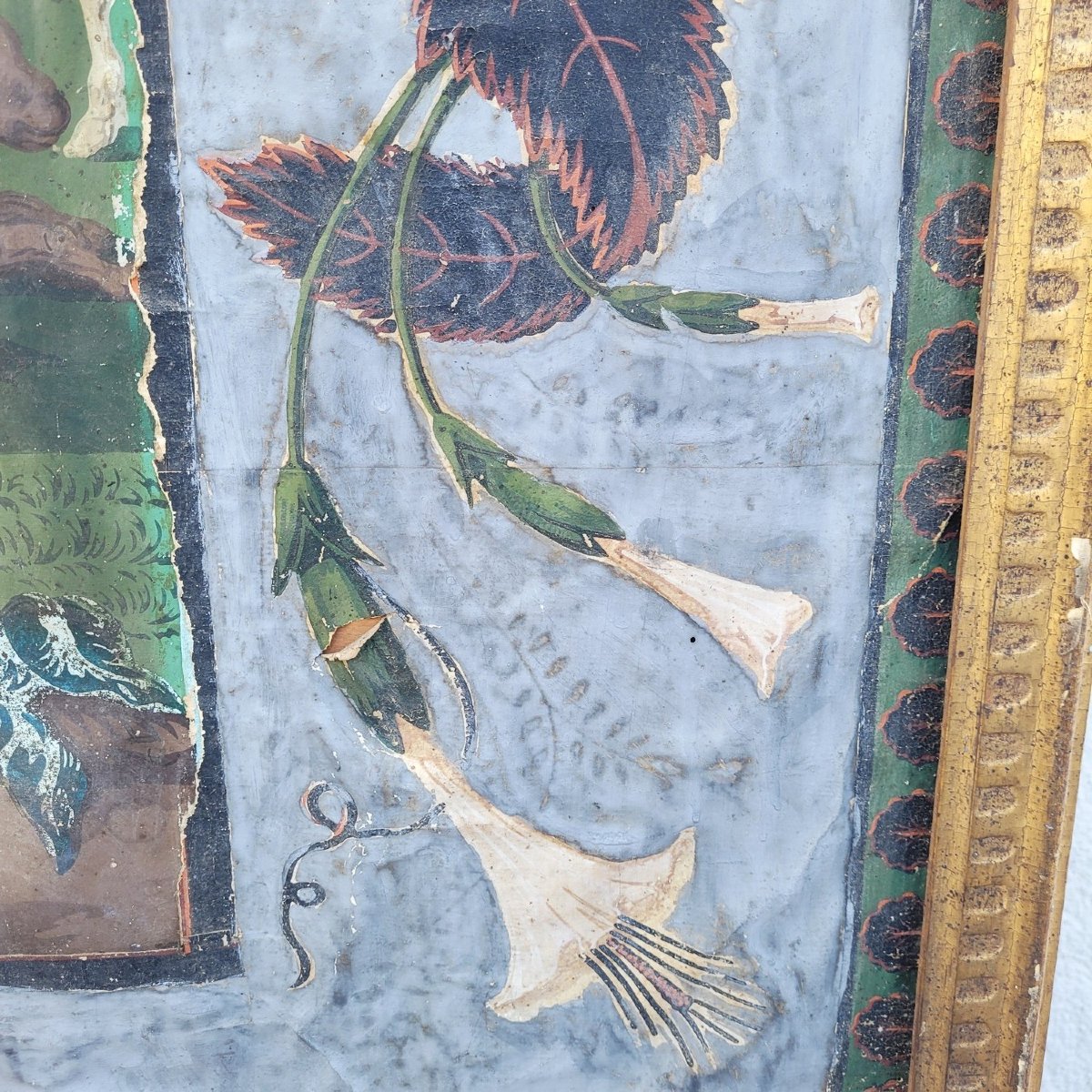 Grand trumeau avec papier-peint et miroir, Italie XVIIIème siècle-photo-1