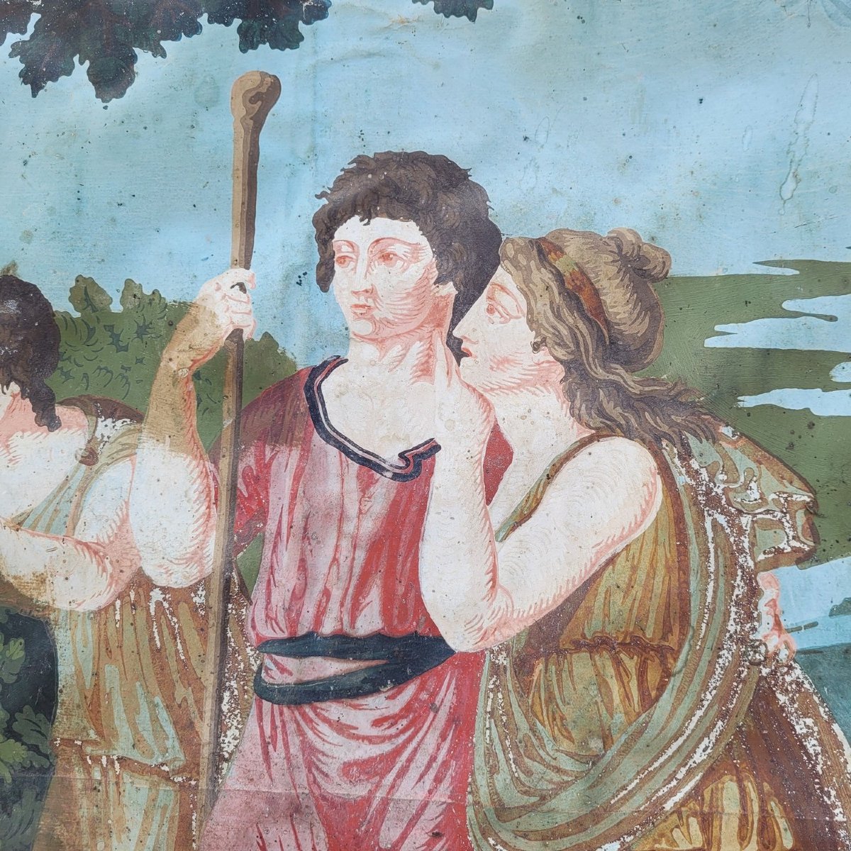 Grand trumeau avec papier-peint et miroir, Italie XVIIIème siècle-photo-2