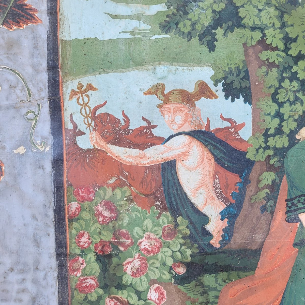 Grand trumeau avec papier-peint et miroir, Italie XVIIIème siècle-photo-3