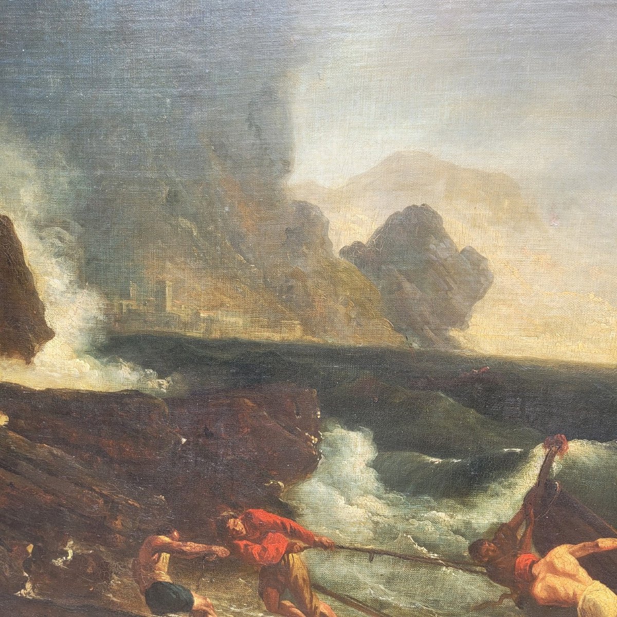 Large Framed Seascape In The Style Of Vernet, Late 17th/early 18th Century-photo-2