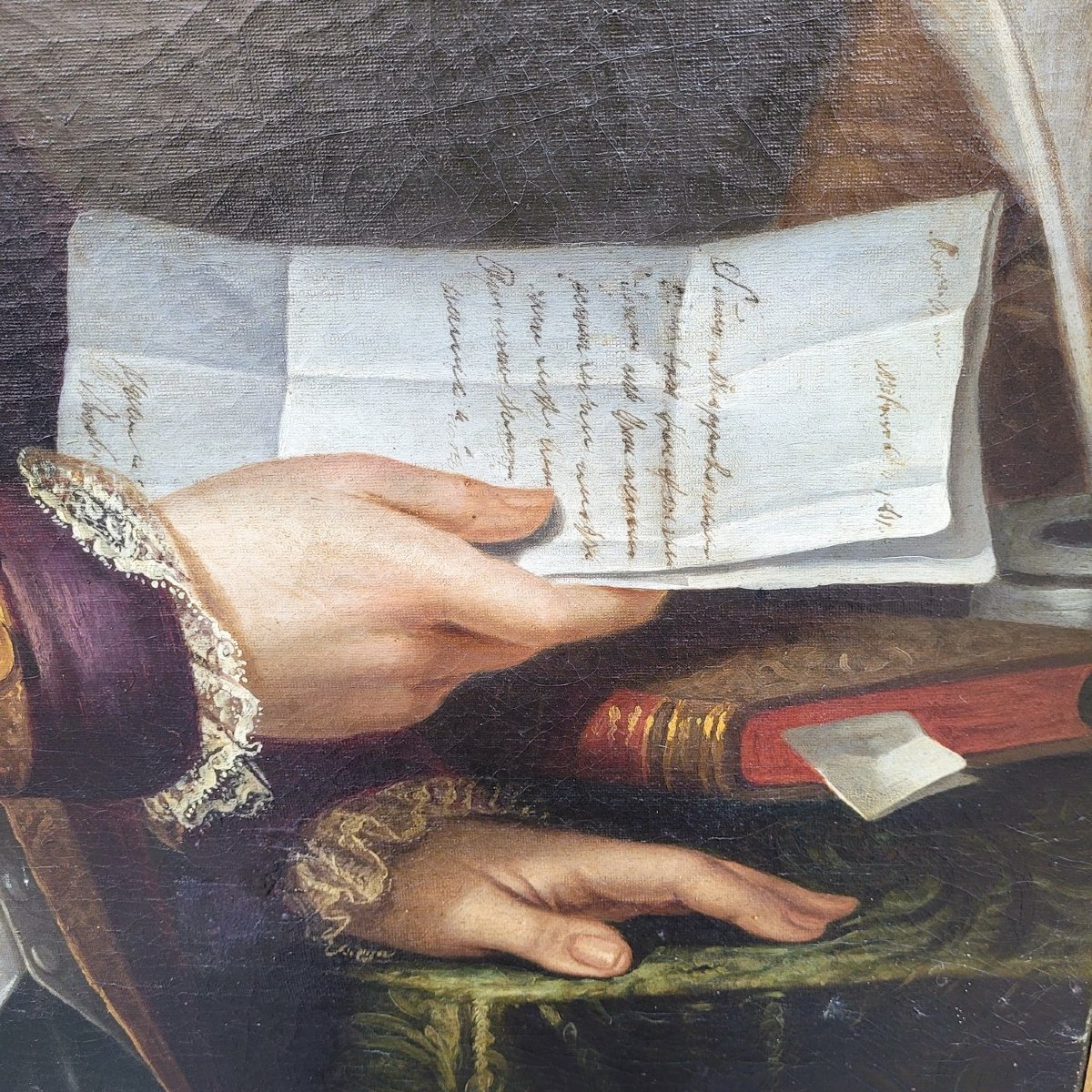 Portrait encadré, gentilhomme à la lettre, XVIIIème siècle-photo-4