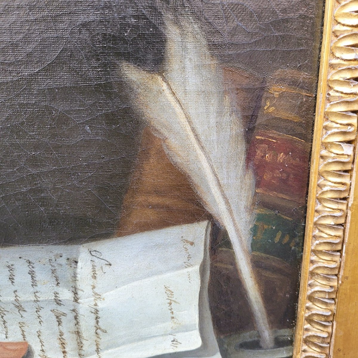 Portrait encadré, gentilhomme à la lettre, XVIIIème siècle-photo-1