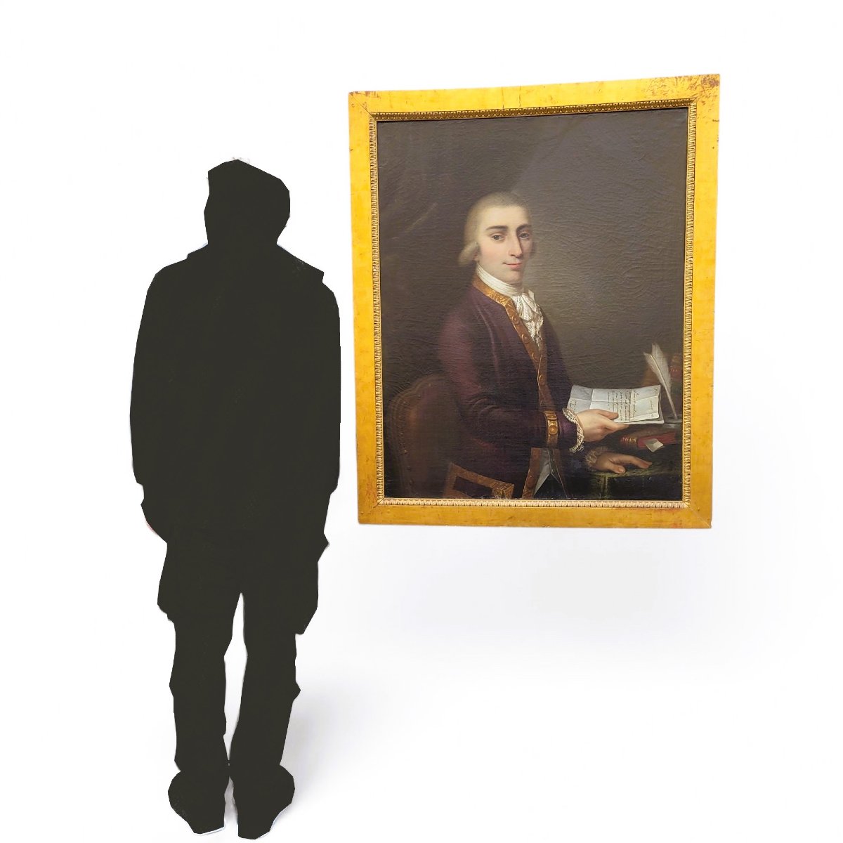 Portrait encadré, gentilhomme à la lettre, XVIIIème siècle-photo-8