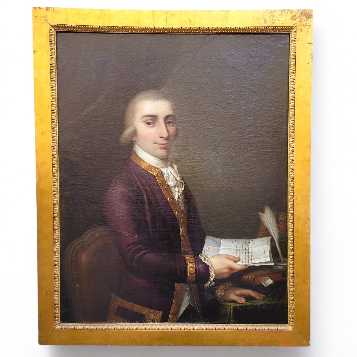 Portrait encadré, gentilhomme à la lettre, XVIIIème siècle