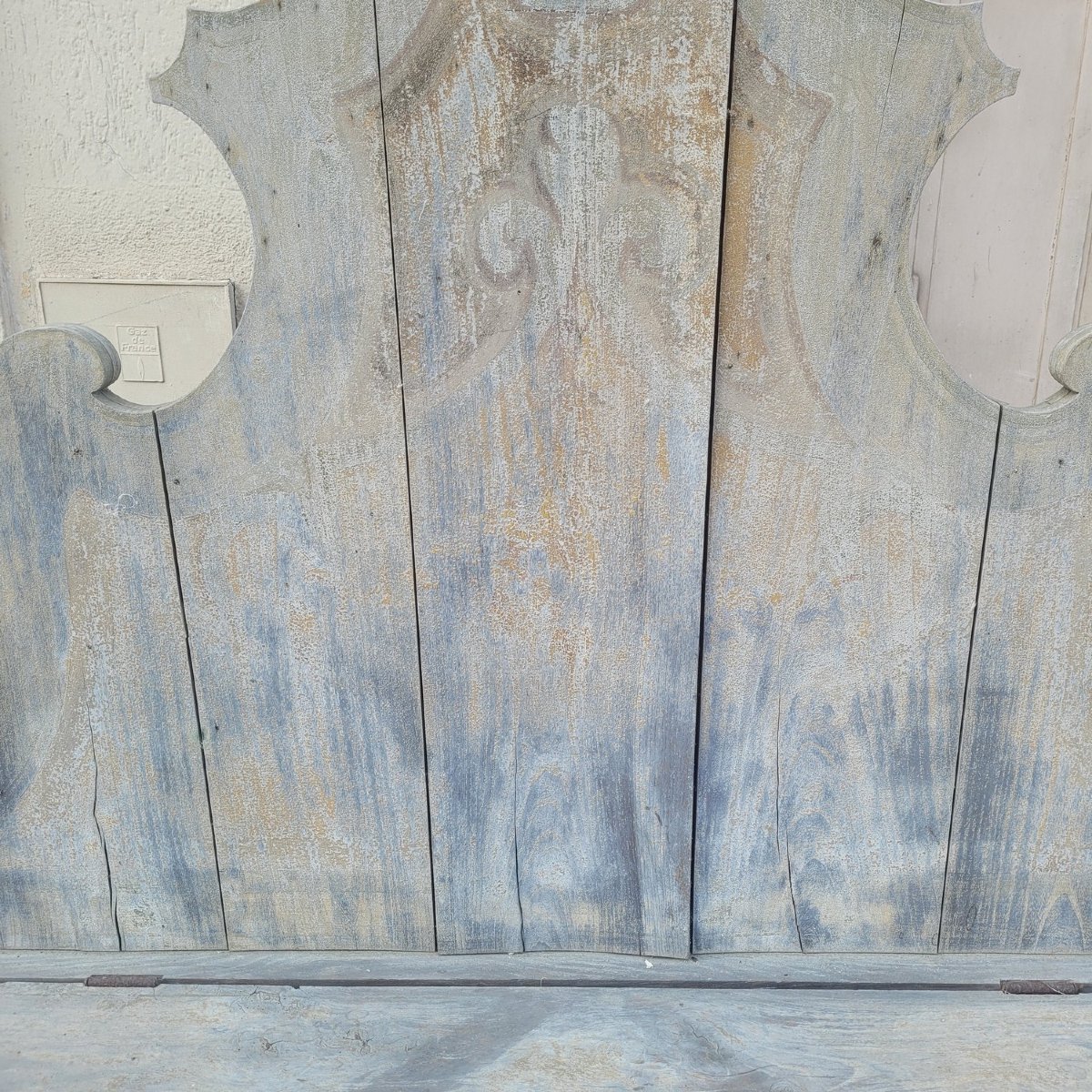 Rare Set Of 3 Painted Wooden Castle Entrance Benches/chests, L190cm, 19th Century-photo-4