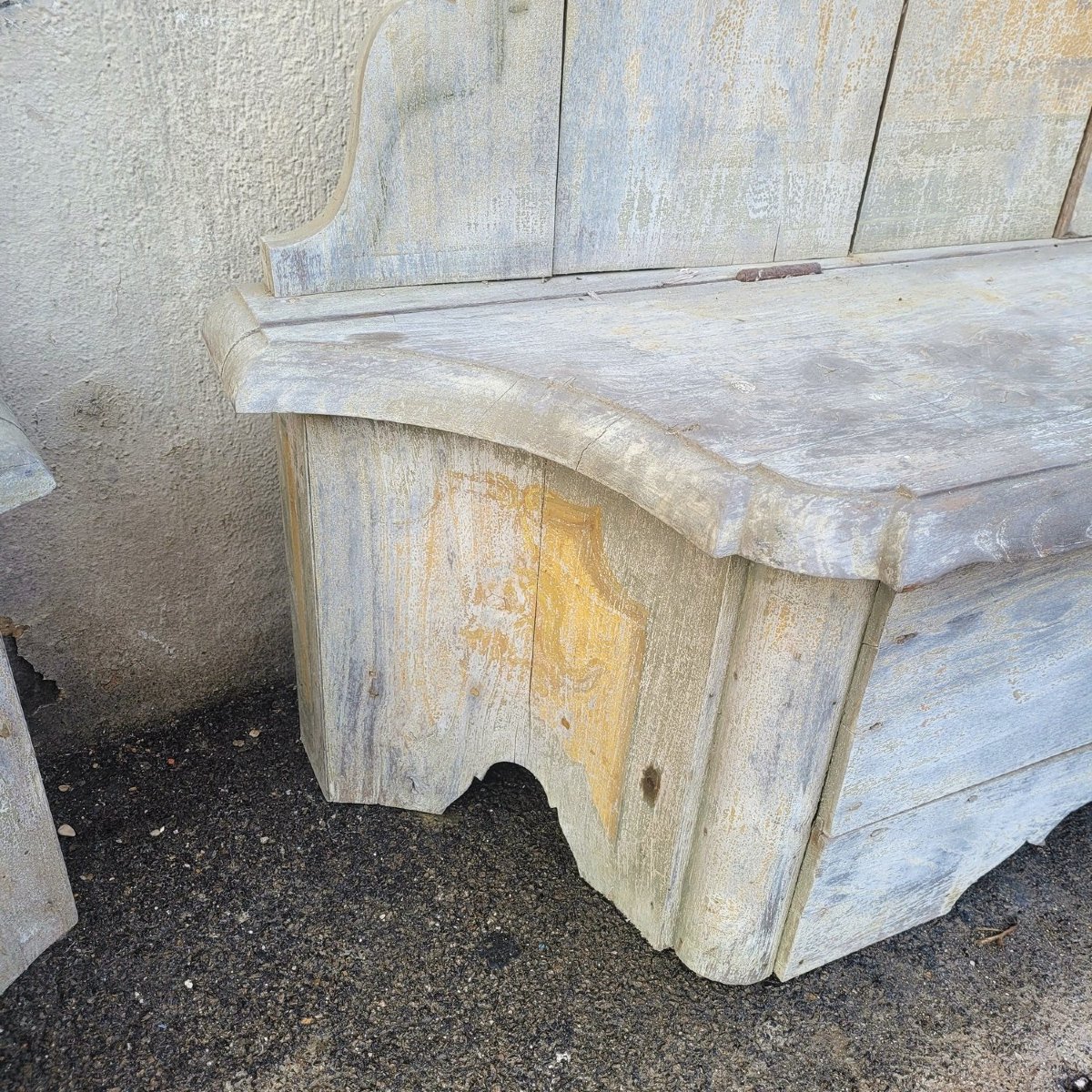 Rare Set Of 4 Painted Wooden Castle Entrance Benches/chests, 19th Century-photo-5