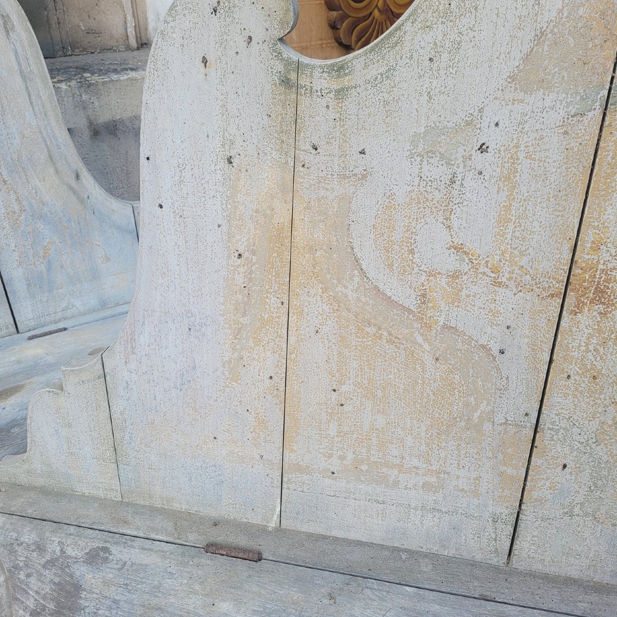 Rare Set Of 4 Painted Wooden Castle Entrance Benches/chests, 19th Century-photo-6