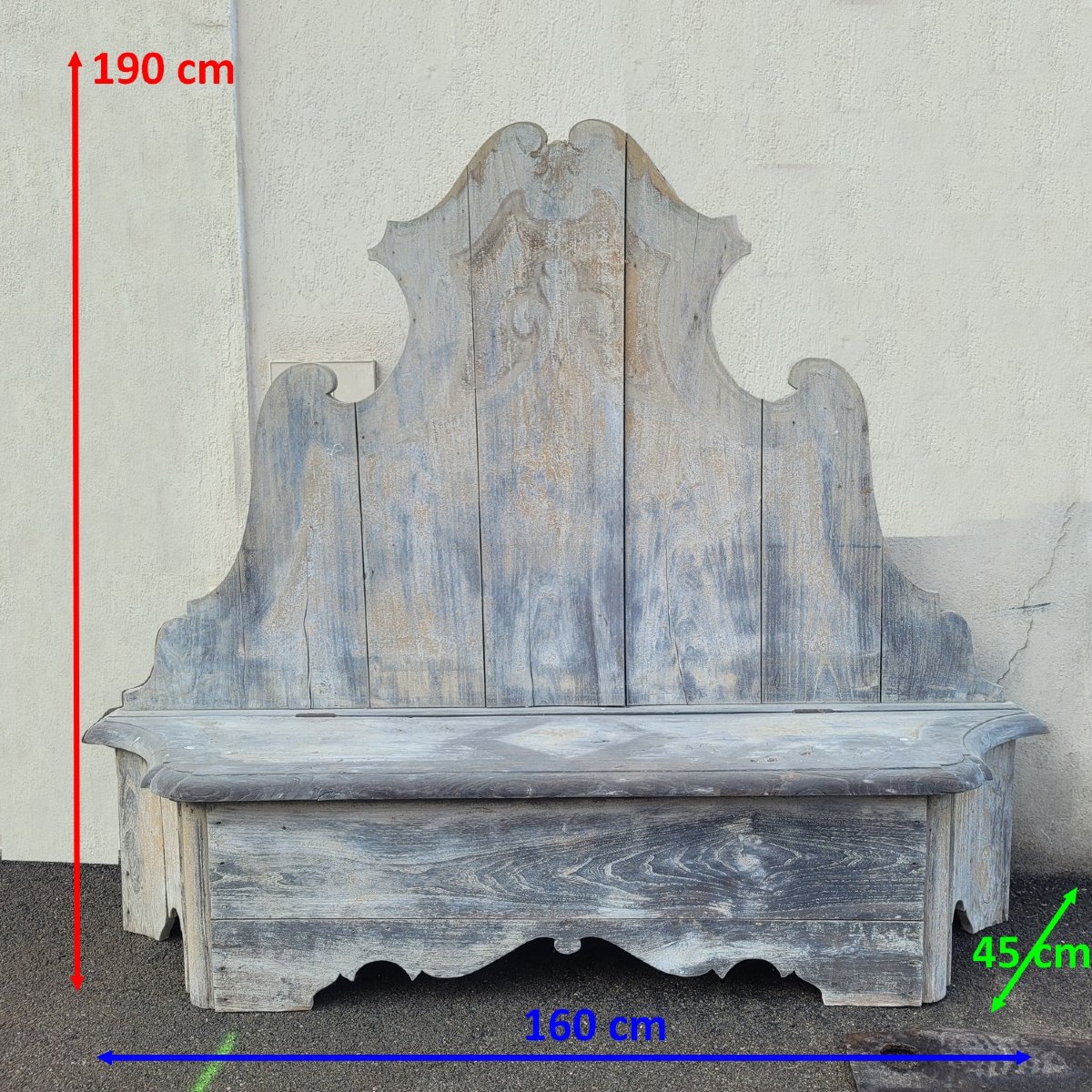 Rare Set Of 3 Painted Wooden Castle Entrance Benches/chests, L190cm, 19th Century-photo-7