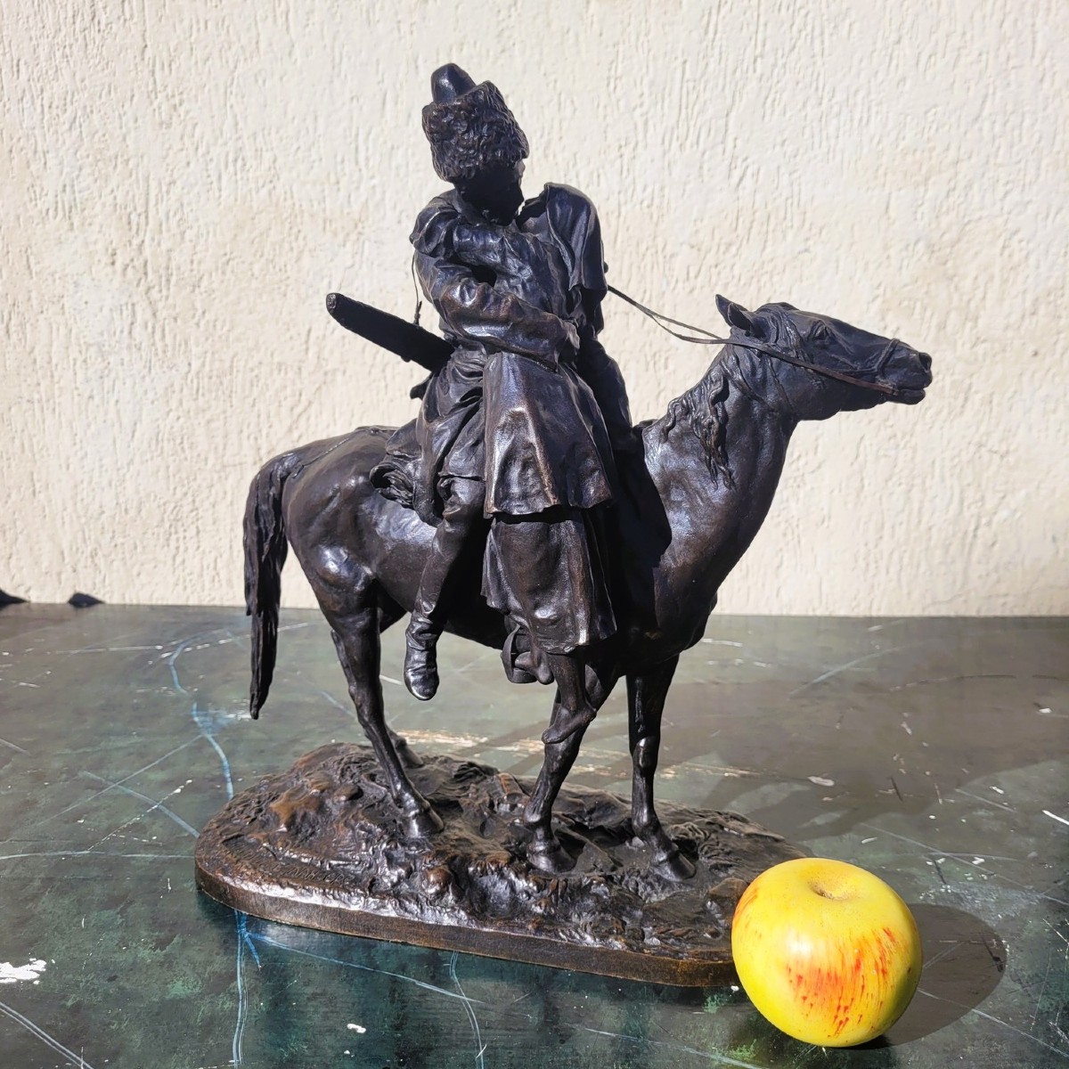 Lanceray, Les Adieux du Cosaque, bronze signé, fin XIXème  debut XXème siècle-photo-2