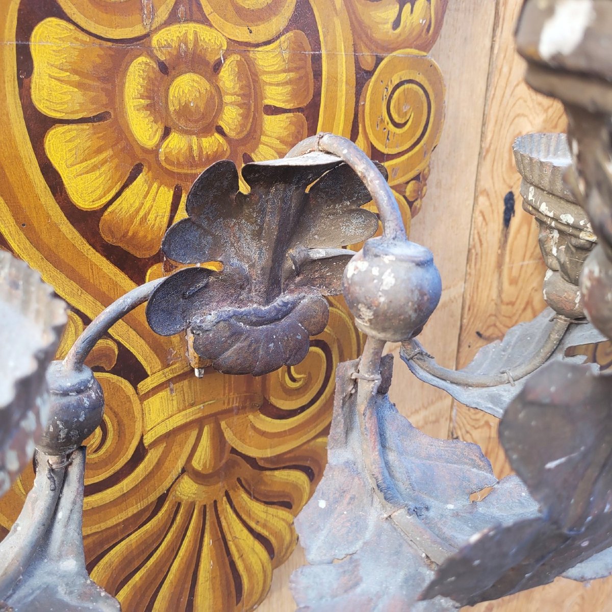 Grande paire d'appliques en bois peint, XVIIIème siècle-photo-4