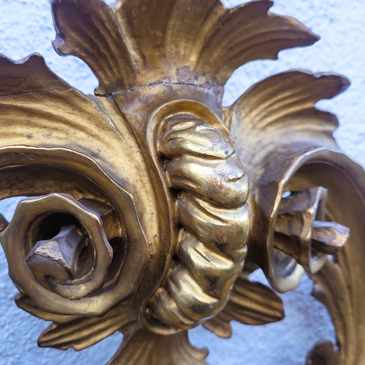 Grand miroir oval en bois doré sculpté, XIXème siècle-photo-3