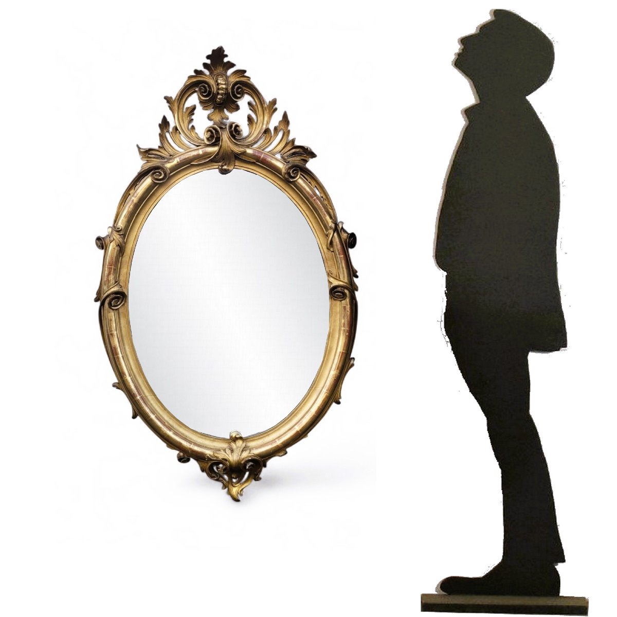 Grand miroir oval en bois doré sculpté, XIXème siècle-photo-4