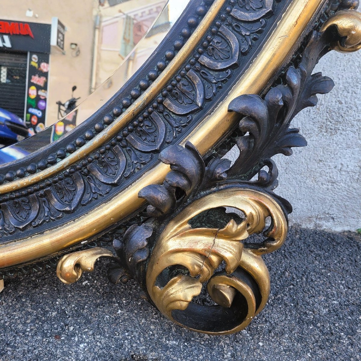Très grand miroir en bois doré et sculpté, XIXème siècle-photo-4