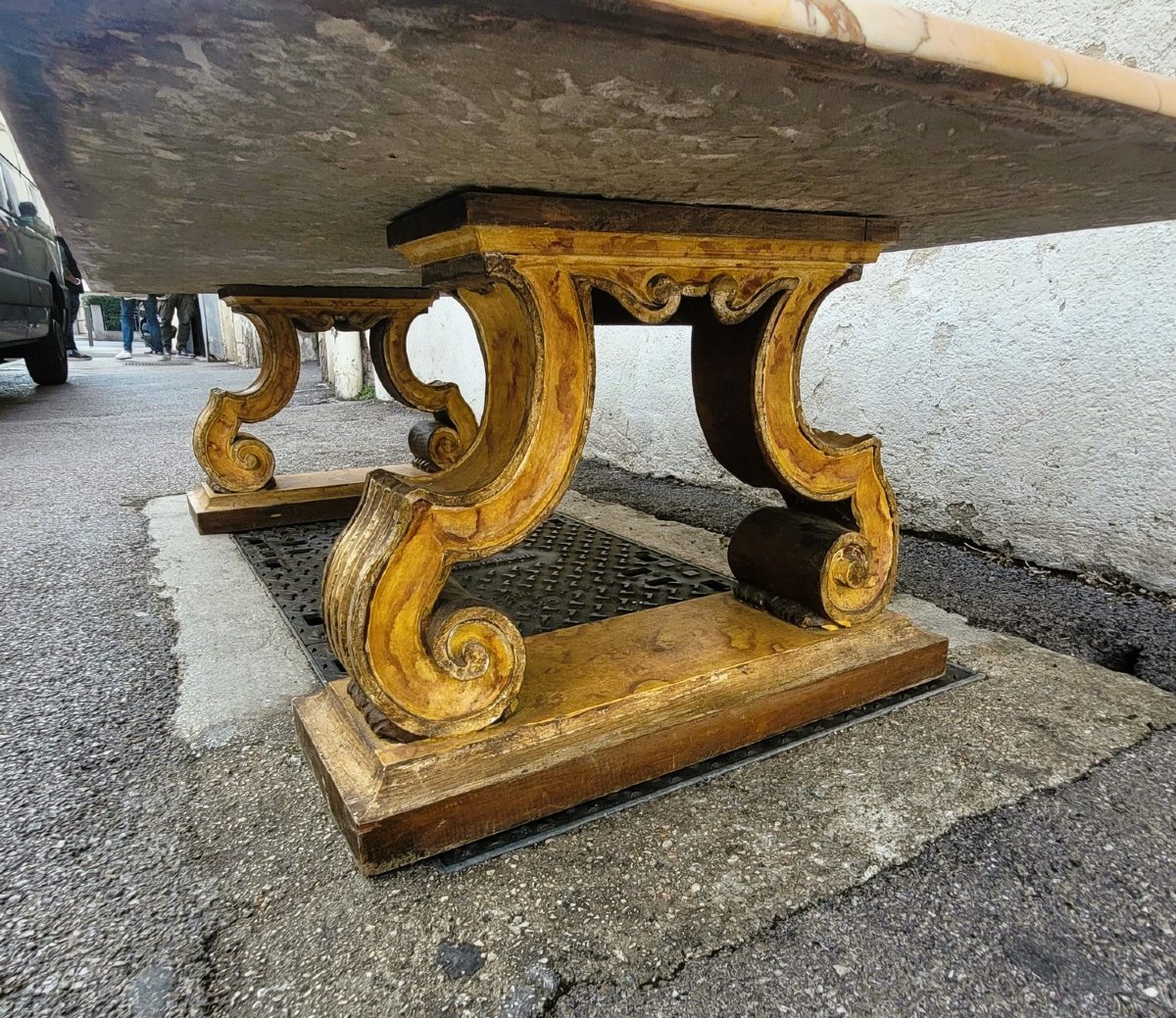 Important Coffee Table In Marble And Gilded Wood, Late 19th/early 20th Century-photo-3
