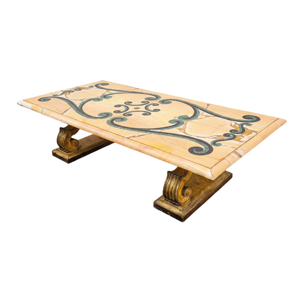 Important Coffee Table In Marble And Gilded Wood, Late 19th/early 20th Century