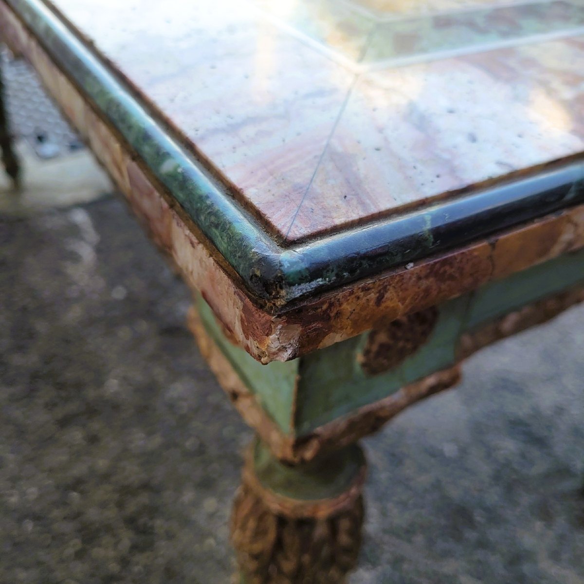 Coffee Table In Marble Marquetry And Lacquered Wood, Late 19th/early 20th Century-photo-7