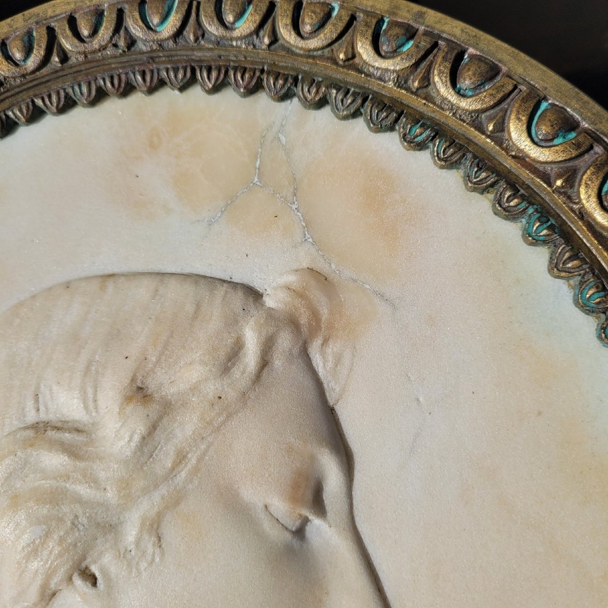 Two Framed Sculpted Marble Profiles, Early 19th Century-photo-4