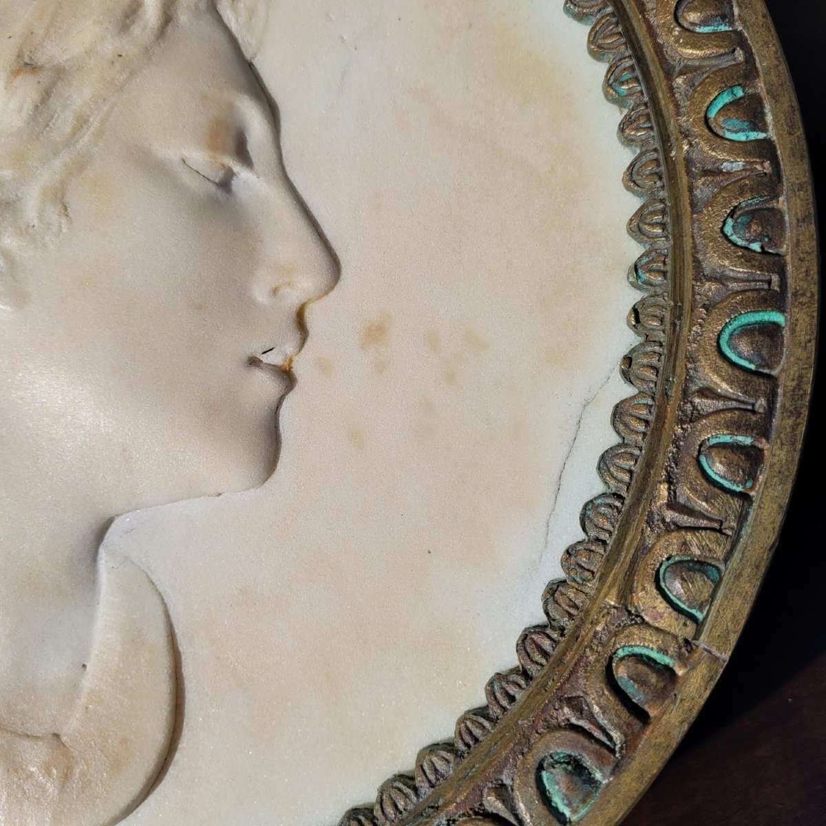 Two Framed Sculpted Marble Profiles, Early 19th Century-photo-6