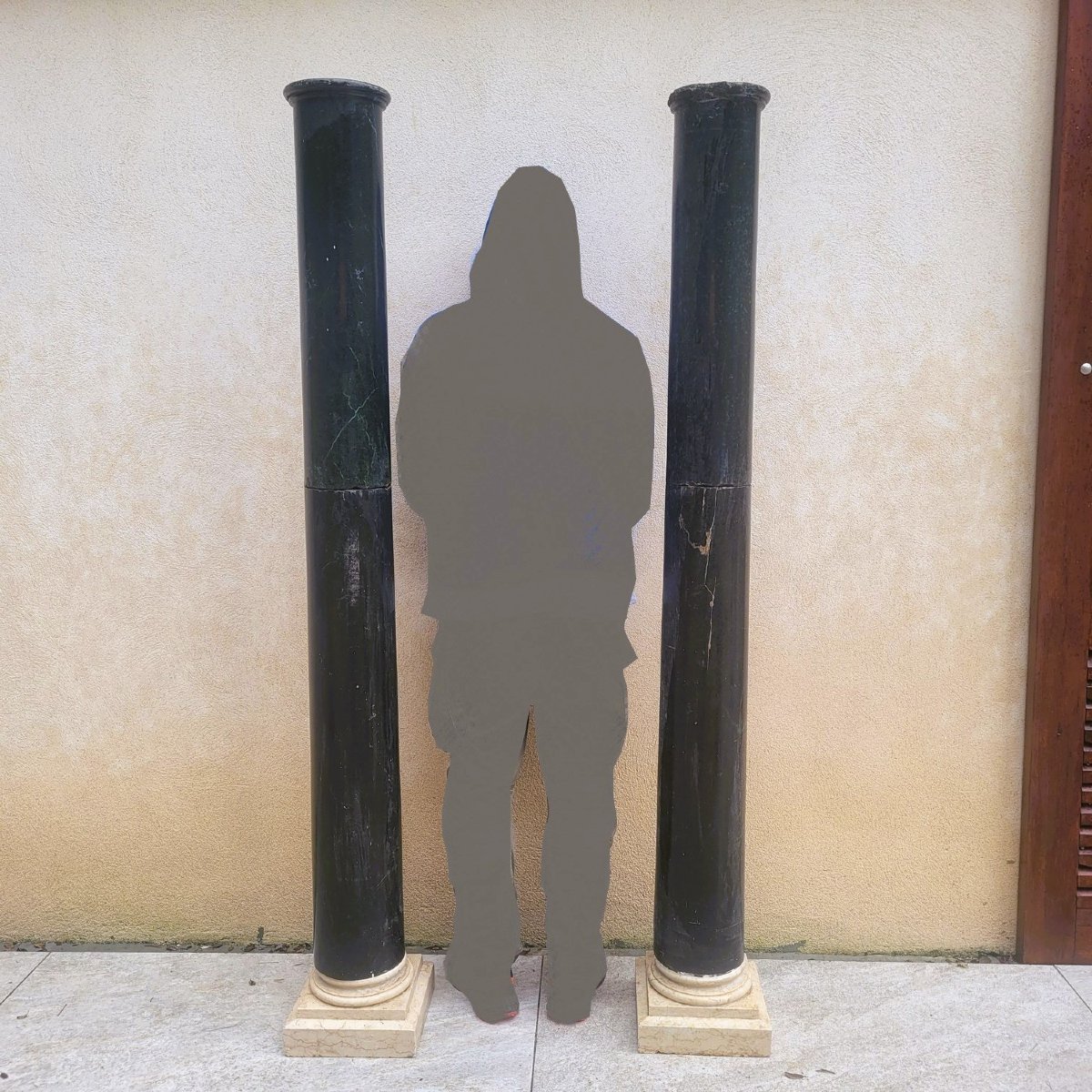 Paire de colonnes en marbre vert, H190cm, XIXème siècle-photo-2