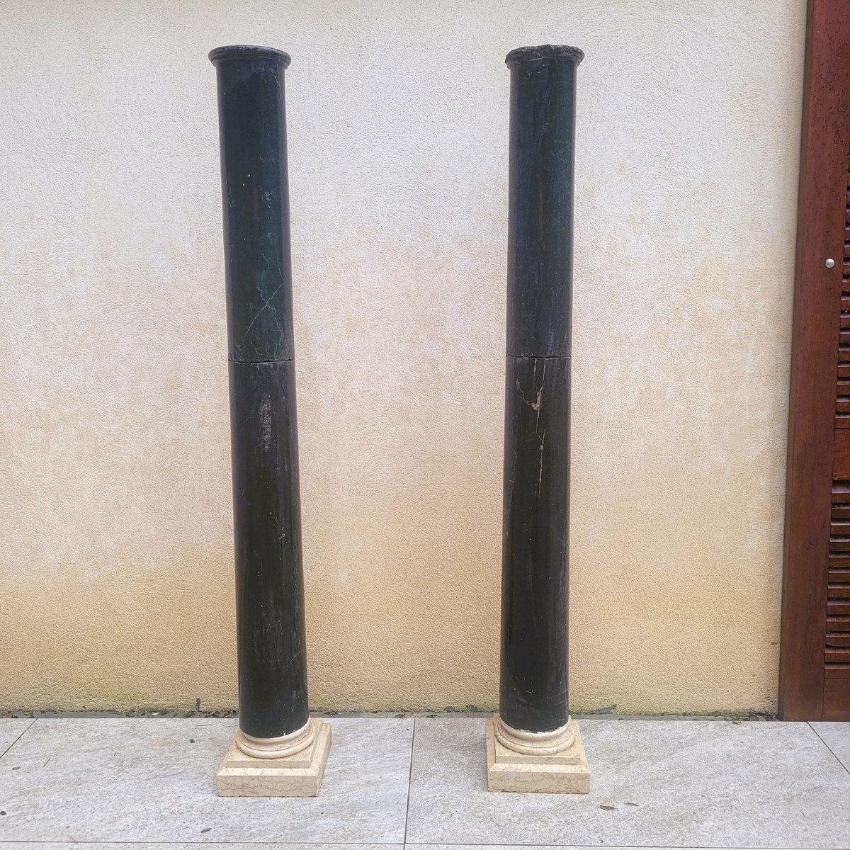 Paire de colonnes en marbre vert, H190cm, XIXème siècle