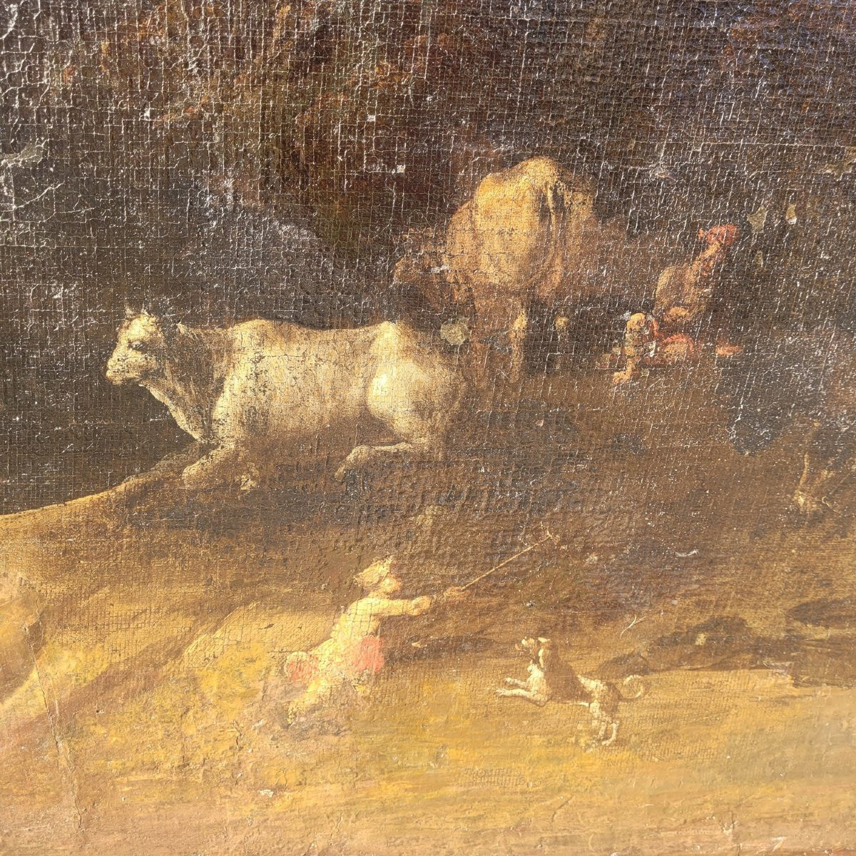 Spectaculaire Tableau, 193x243cm, paysage animé, XVIIème siècle-photo-3