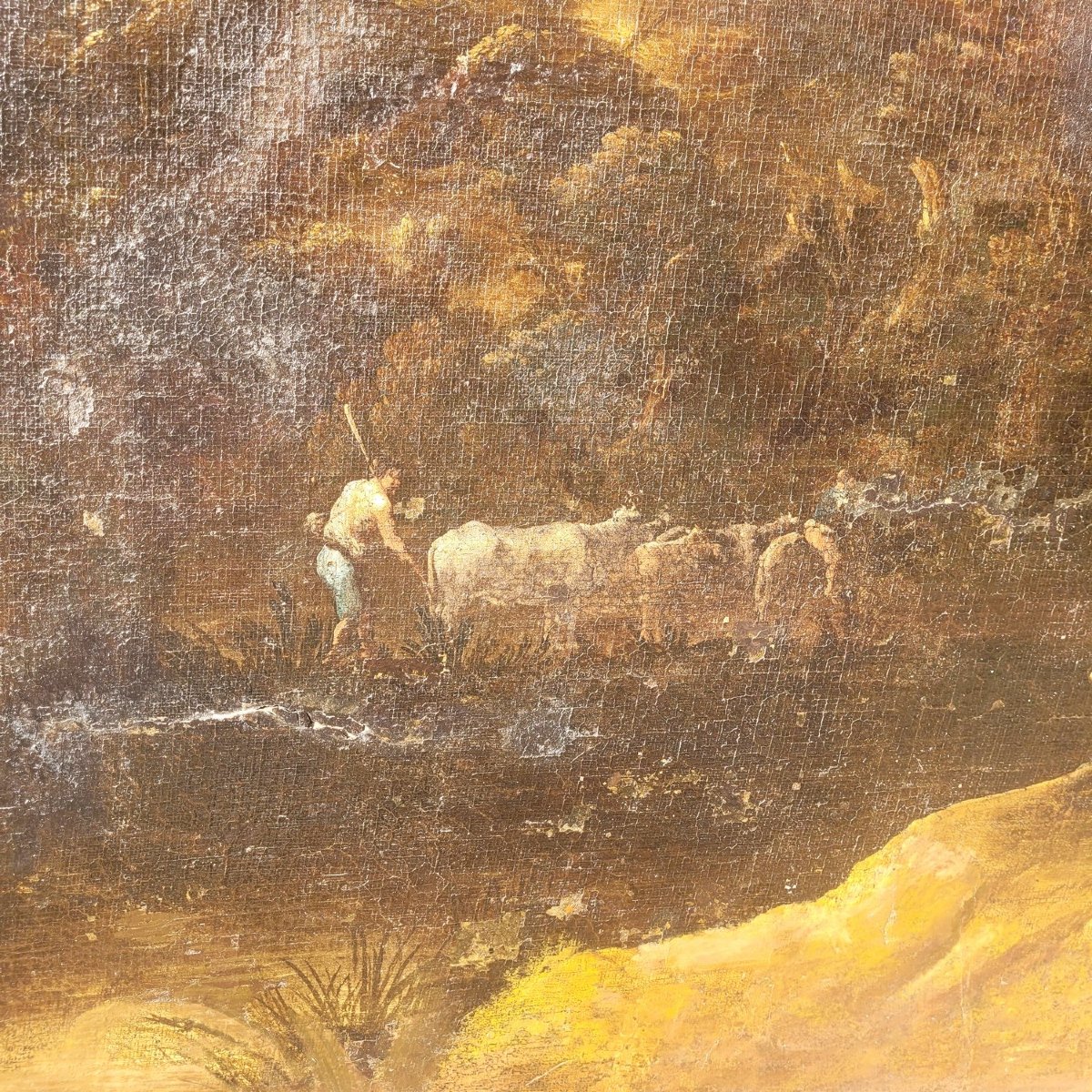 Spectaculaire Tableau, 193x243cm, paysage animé, XVIIème siècle-photo-7