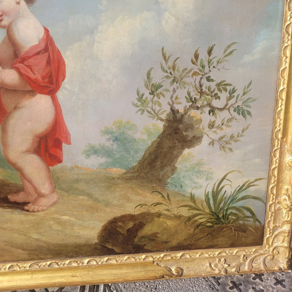 Oil On Canvas, 152 X 88 Cm, Putti Playing With Birds, Early 19th Century-photo-4