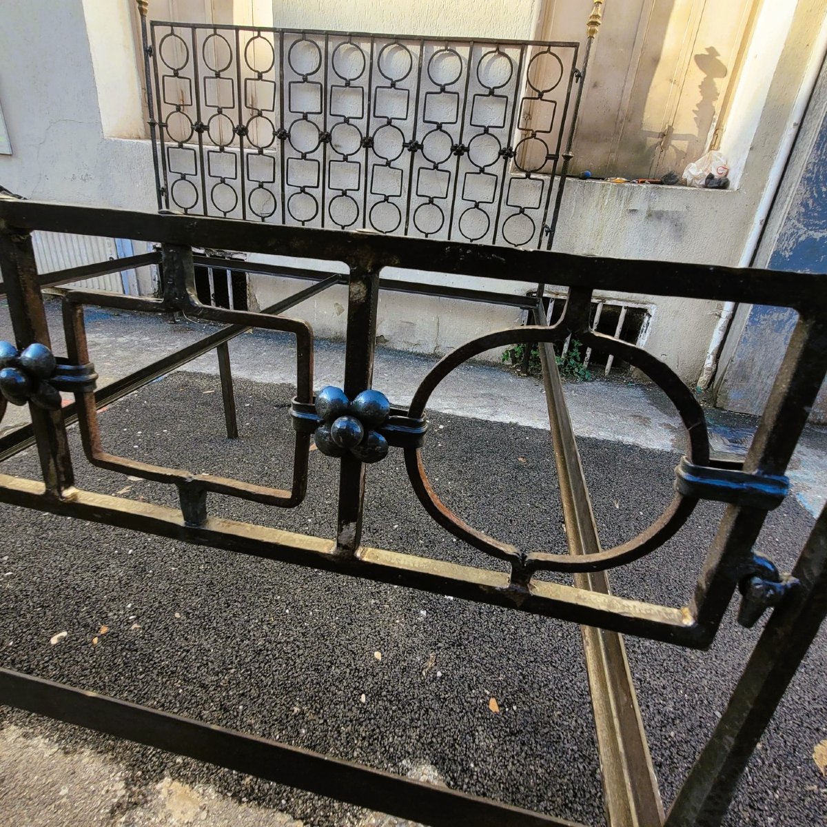 Wrought Iron Bed, 206cm Long, Mid-20th Century-photo-5