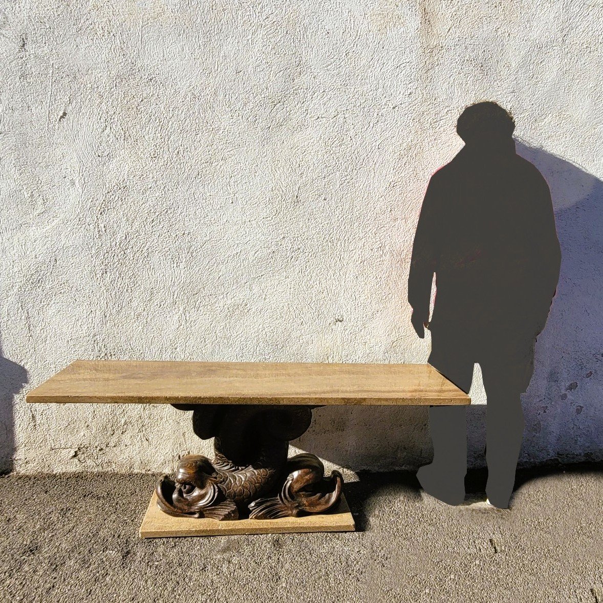 Coffee Table, 160cm Long, Marbre And Carved Wood, 18th Century-photo-4