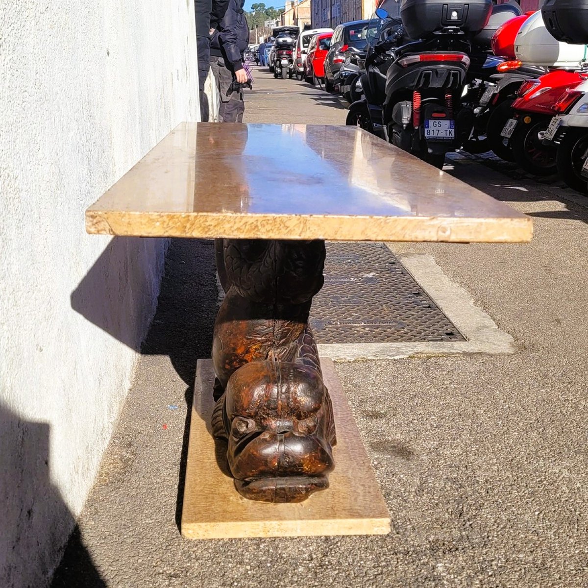 Coffee Table, 160cm Long, Marbre And Carved Wood, 18th Century-photo-7
