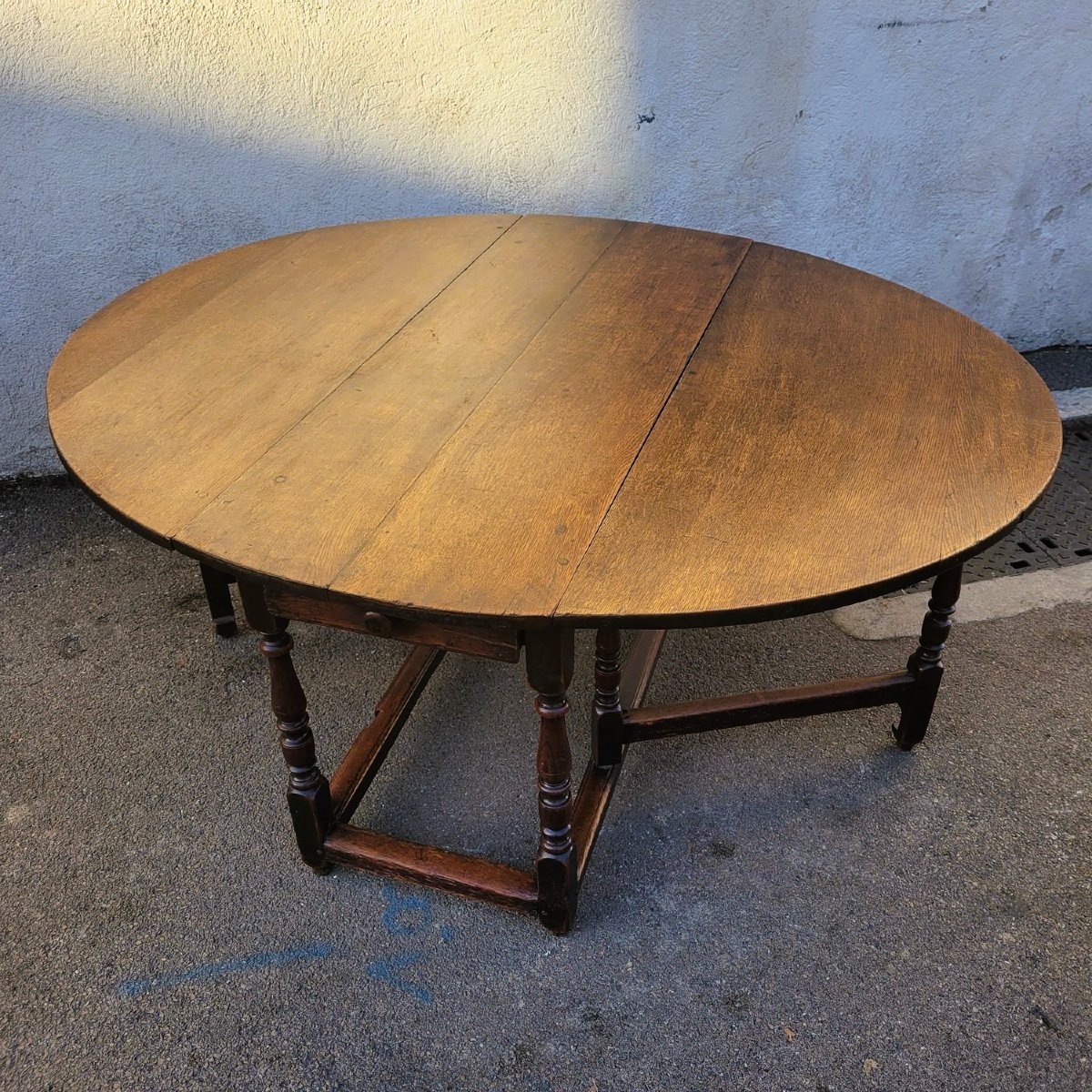 Gateleg Table, 160cm Diameter, Oak, 17th Century-photo-3
