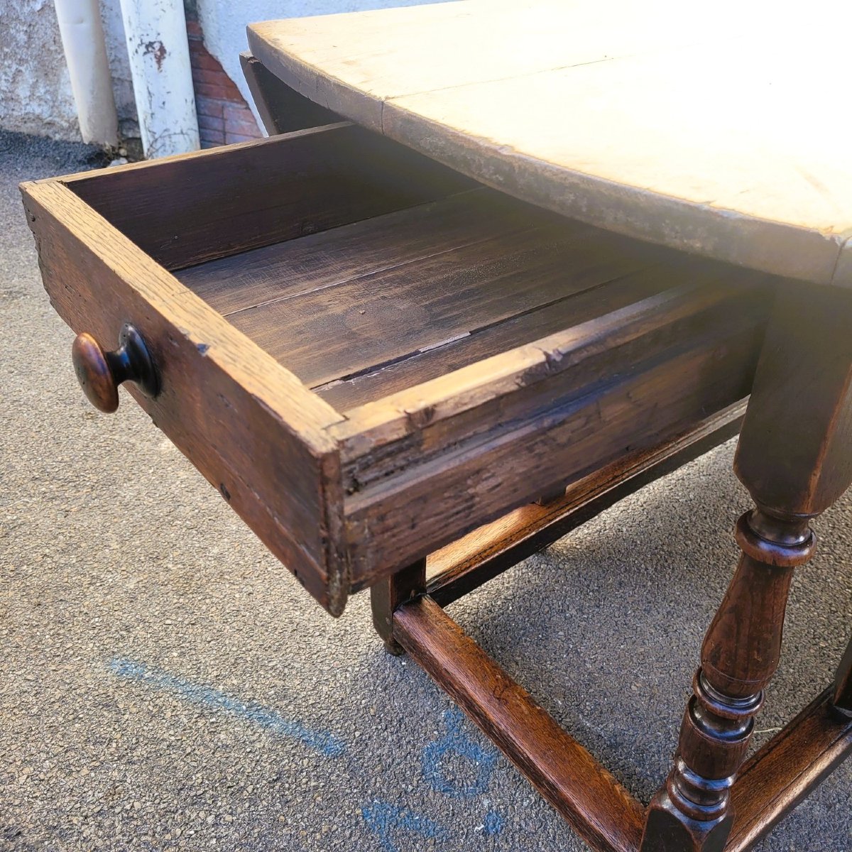 Gateleg Table, 160cm Diameter, Oak, 17th Century-photo-4