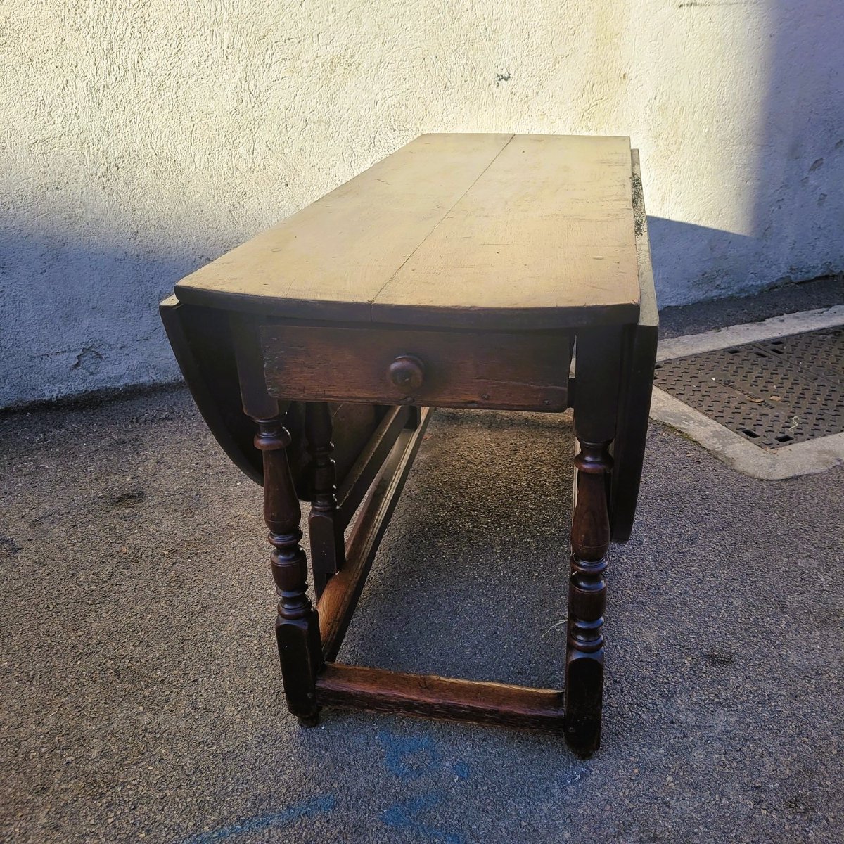 Gateleg Table, 160cm Diameter, Oak, 17th Century-photo-8